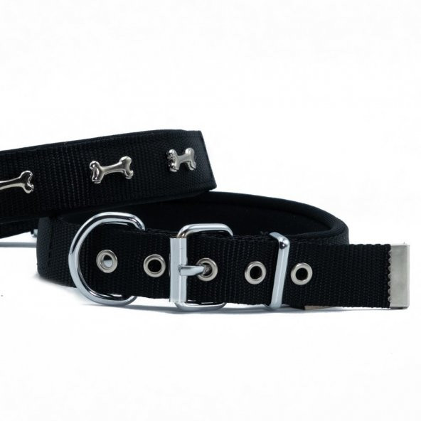 Doggie Comfort Metal Kemik İşlemeli Köpek Boyun Tasması M 2.5x37-45cm Siyah