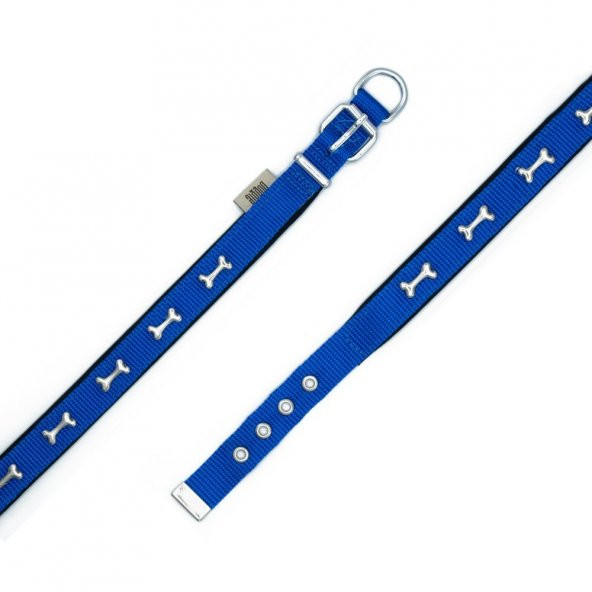 Doggie Comfort Metal Kemik İşlemeli Köpek Boyun Tasması M 2x35-40cm Royal Mavi - 4