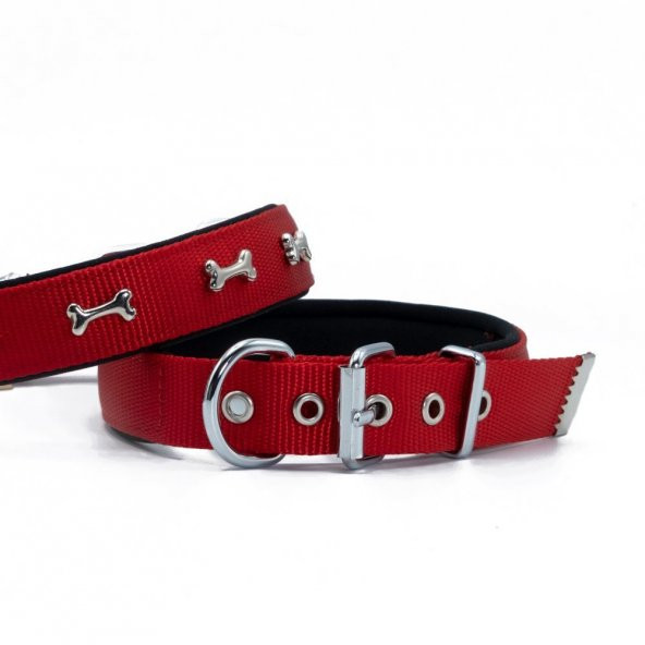 Doggie Comfort Metal Kemik İşlemeli Köpek Boyun Tasması M 2.5x37-45cm Kırmızı