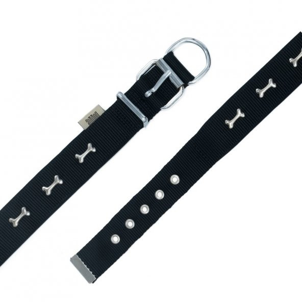 Doggie Comfort Metal Kemik İşlemeli Köpek Boyun Tasması M 3x42-50cm Siyah - 4