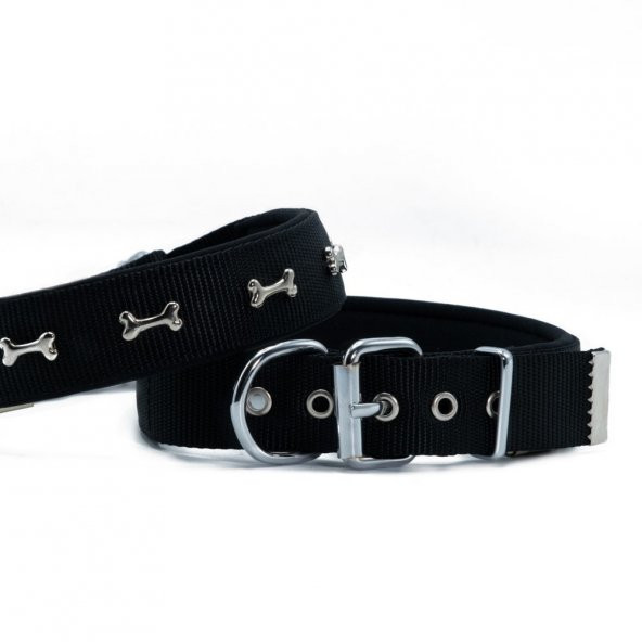Doggie Comfort Metal Kemik İşlemeli Köpek Boyun Tasması L 3x47-55cm Siyah