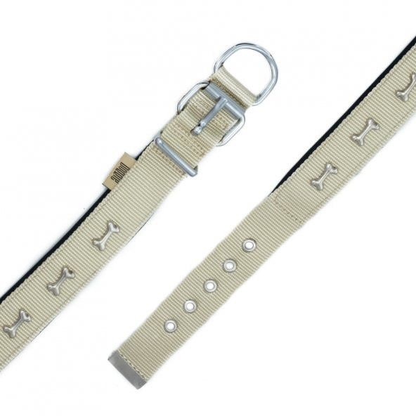 Doggie Comfort Metal Kemik İşlemeli Köpek Boyun Tasması M 3x42-50cm Haki - Resim 4