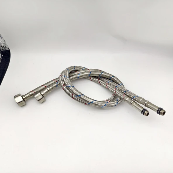 Flex Hortum 3/8" Erkek 1/2" Dişi 60cm 3/8-1/2 M/F Paslanmaz Çelik Örgülü 2 Adet Sıcak Soğuk Renkli - 3