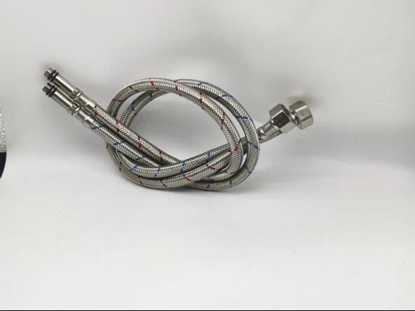 Flex Hortum 3/8" Erkek 1/2" Dişi 60cm 3/8-1/2 M/F Paslanmaz Çelik Örgülü 2 Adet Sıcak Soğuk Renkli - 1