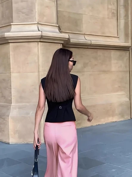 Kadın Sıfır Kollu önden Düğmeli Atlas Yelek - 9