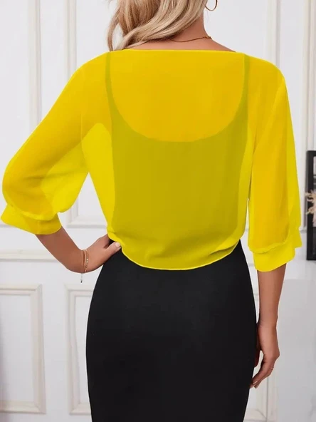 Kadın Truvakar Kollu önden Bağlamalı Kısa şifon Bolero Ceket - 2