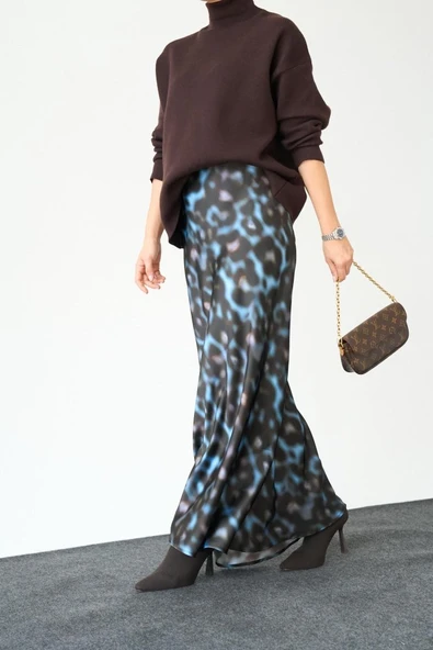 Uzun Saten ETEK - Siyah-Mavi ürün görseli