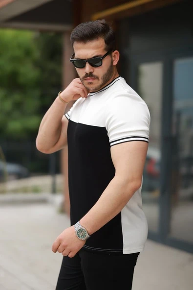 Erkek Parçalı Renk Kısa Kollu Tişört - Resim 2