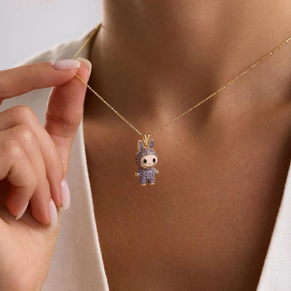 Labubu Kolye 14 Ayar Mor 2,5-1,5 cm - 3