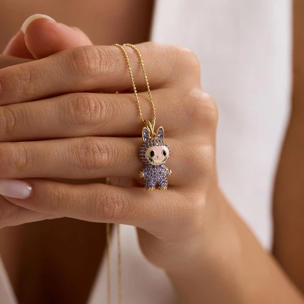 Labubu Kolye 14 Ayar Mor 2,5-1,5 cm