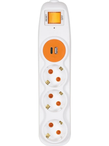 NILSON AKIM KORUMALI BEYAZ ÜÇLÜ ÇOCUK KORUMALI ANAHTARLI TOPRAKLI GRUP PRİZ 1,5MT (U+C) - Resim 2