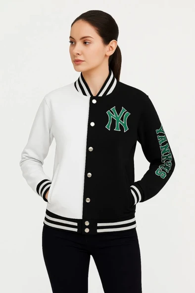 İki İplik Nakış İşlemeli Kolej Çeket- Siyah - 3