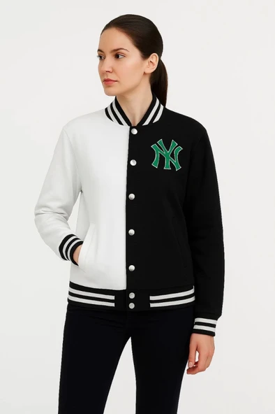 İki İplik Nakış İşlemeli Kolej Çeket- Siyah - 2