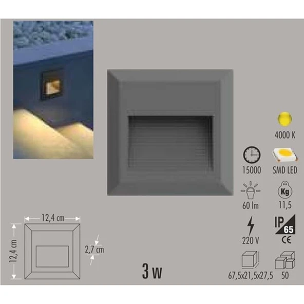 CATA 3W GÜNIŞIĞI S.Ü. DIŞ MEKAN KORİDOR ARMATÜRÜ ürün görseli