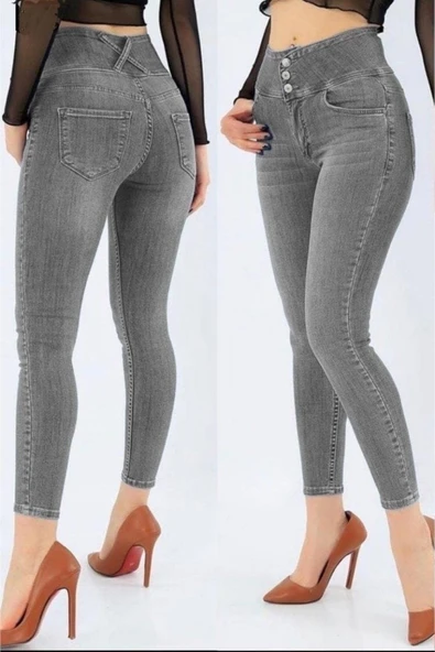 Yüksek Bel Likralı Jean Pantolon 90 Cm - Resim 4