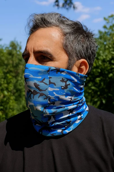 Motorcu MAVİ KAMUFLAJ Buff Maske Outdoor Boyunluk Unisex Bandana - 1