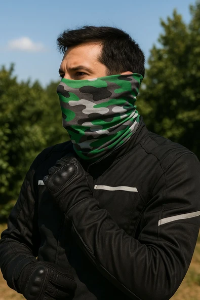 Motorcu YEŞİL KAMUFLAJ Buff Maske Outdoor Boyunluk Unisex Bandana - 1