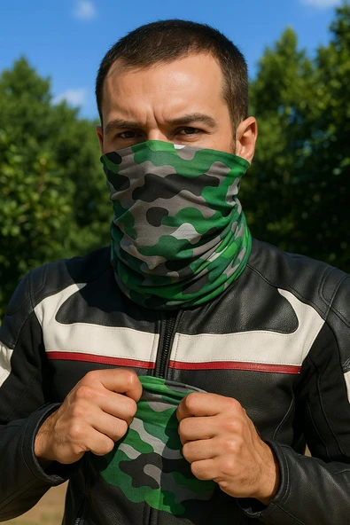 Motorcu YEŞİL KAMUFLAJ Buff Maske Outdoor Boyunluk Unisex Bandana - 2