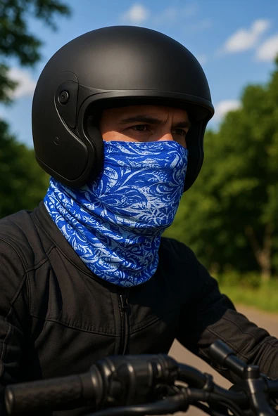 Motorcu MAVİ ÇİÇEK Buff Maske Outdoor Boyunluk Unisex Bandana - 1