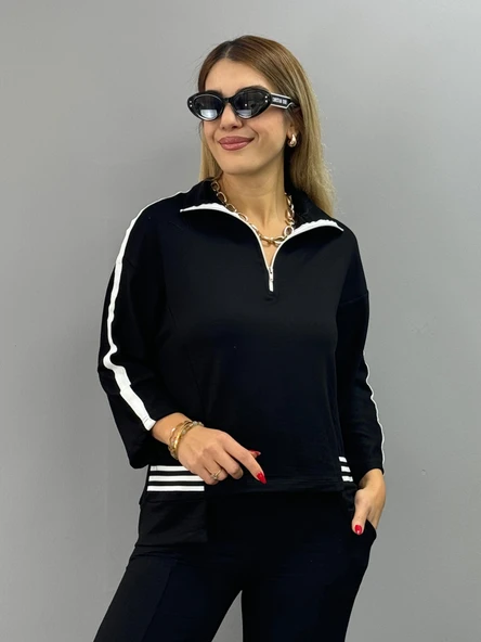 Kadın Polo Yaka Paça Yırtmaçlı Ribanalı İkili Takım - 2