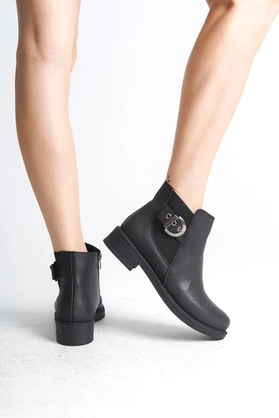 LUNA Fermuarlı Lastikli Ortopedik Taban Topuklu Kadın Bot  CST - Siyah - 4