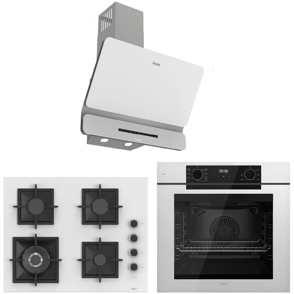 Ferre White FryArt 3 Lü Ankastre Set ( QEP63CB - SC406-WFA - D081-SA ) A++ Sessiz Davlumbaz - 65 cm Wok Bek Ocak ürün görseli 1