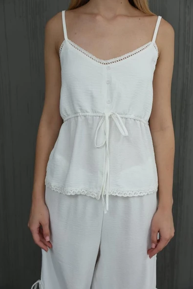 Fiyonklu Bluz Takım - Beyaz - Resim 2