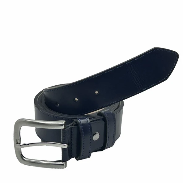 Hakiki Deri Çift Katlı Erkek Kemer Şık ve Dayanıklı Lacivert - Resim 5