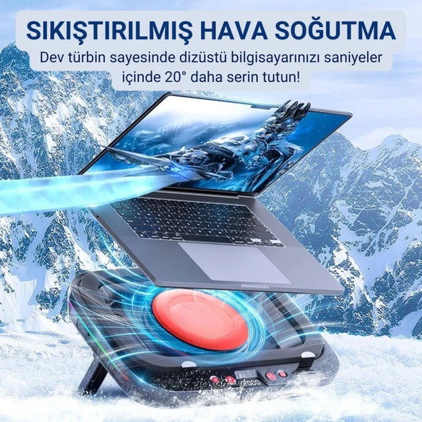 Polham 7 Kademeli Turbo Fanlı RGB Laptop Soğutucu | 2400 RPM Güçlü Soğutma | 14-19.3” Uyumlu Stand - Resim 7