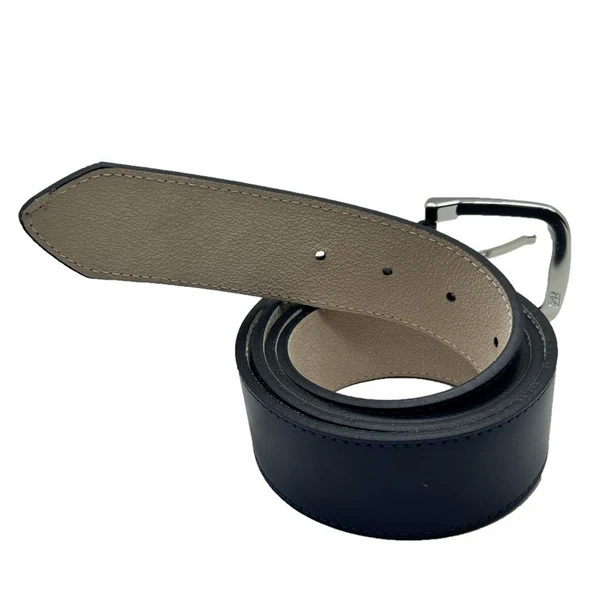 Hakiki Deri Çift Katlı Erkek Kemer Şık ve Dayanıklı Lacivert - Resim 2