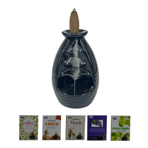 Porselen Geri Akış Tütsü Brülörü +5 Aromatik Tütsü CA4 Siyah ürün görseli