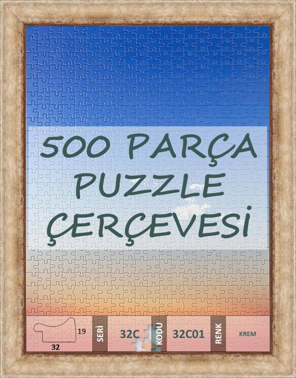 500 Parça Puzzle Çerçevesi - Ölçü Seçenekli - 32C01 - Krem