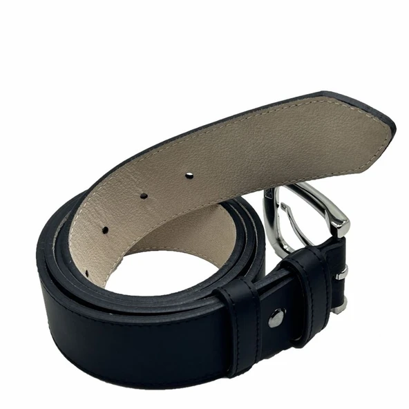 Hakiki Deri Çift Katlı Erkek Kemer Şık ve Dayanıklı Siyah - Resim 3