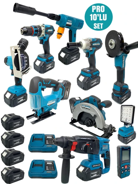 Germany Style DawreekTech 10'lu Şarjlı Pro Set Kırıcı-Taşlama-Matkap-Daire Testere-Yıkama-Dekupaj