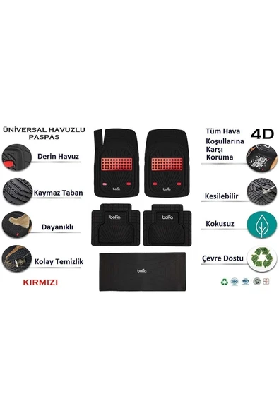 Beka52 Mercedes S Serisi W 221 2013 4d Havuzlu Yeni Nesil Universal Paspas Kırmızı - Resim 3