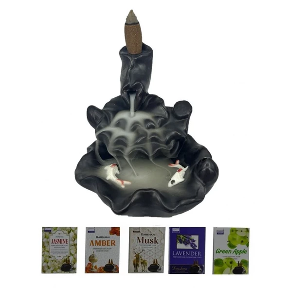 Porselen Geri Akış Tütsü Brülörü +5 Aromatik Tütsü CA3 Siyah - Resim 2