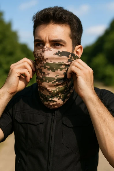 Motorcu KREM YEŞİL PİXEL KAMUFLAJ Buff Maske Outdoor Boyunluk Unisex Bandana - 1