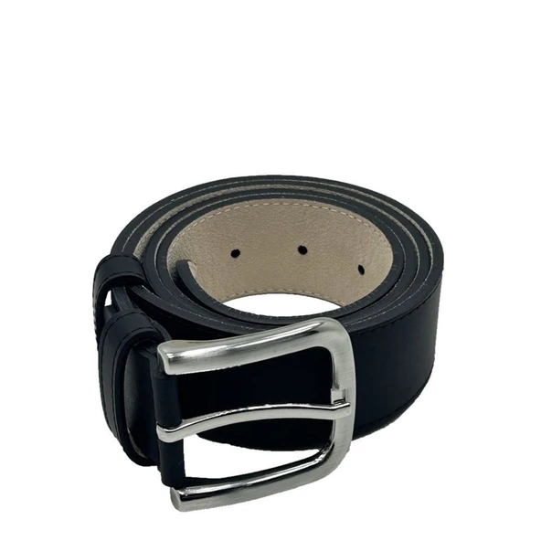 Hakiki Deri Çift Katlı Erkek Kemer Şık ve Dayanıklı Siyah ürün görseli