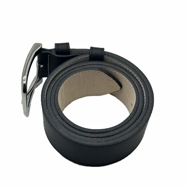 Hakiki Deri Çift Katlı Erkek Kemer Şık ve Dayanıklı Siyah - Resim 4