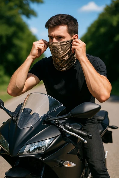 Motorcu KREM YEŞİL PİXEL KAMUFLAJ Buff Maske Outdoor Boyunluk Unisex Bandana - 2