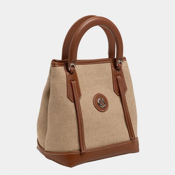 Classy Mini Keten Kadın Çanta Taba ürün görseli 1