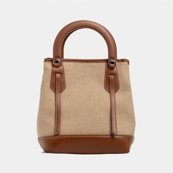 Classy Mini Keten Kadın Çanta Taba - Resim 5