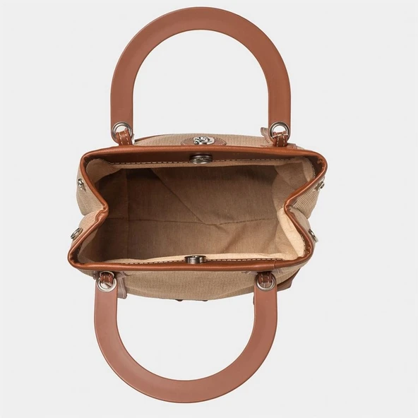 Classy Mini Keten Kadın Çanta Taba - Resim 2