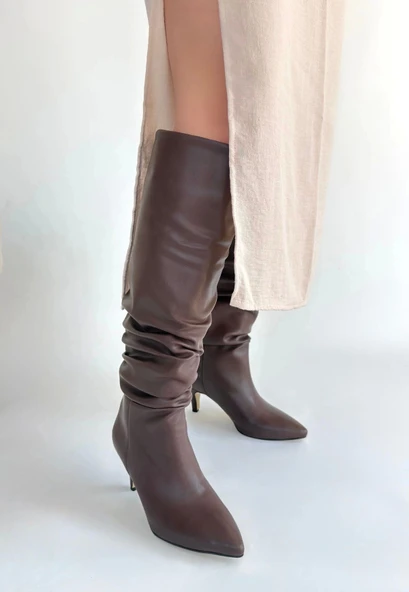 Zelya Kahverengi Cilt Topuklu Çizme - Resim 2