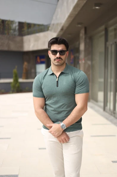 Erkek Polo Yaka Fermuar Detaylı Tişört - Resim 6