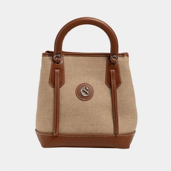 Classy Mini Keten Kadın Çanta Taba - Resim 4