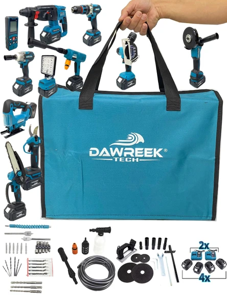 Germany Style DawreekTech 11'li Şarjlı Pro Set Kırıcı-Taşlama-Matkap-Budama Makas Testeresi -Yıkama-Dekupaj - 2
