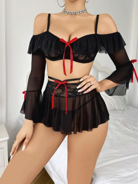 Kadın Siyah Etek Bustiyer Sexy Gecelik Takım 2157 ürün görseli