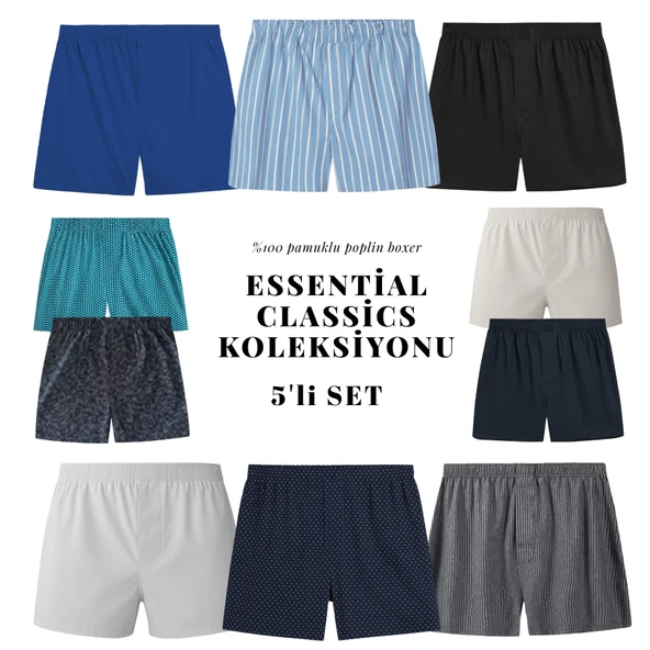 Yohannes Club Boxer POPLİN Erkek, 5'li SEÇENEKLİ KOLEKSİYONLAR, % 100 Pamuklu Poplin Kumaş, Canlı Renkler, 5 Adet ürün görseli