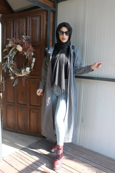 Günlük Kışlık Tam Boy  Kadın Tesettür Ceket - Resim 3